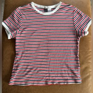 H&M Divided Striped Baby Tee Red White Blue French Coastal Style M